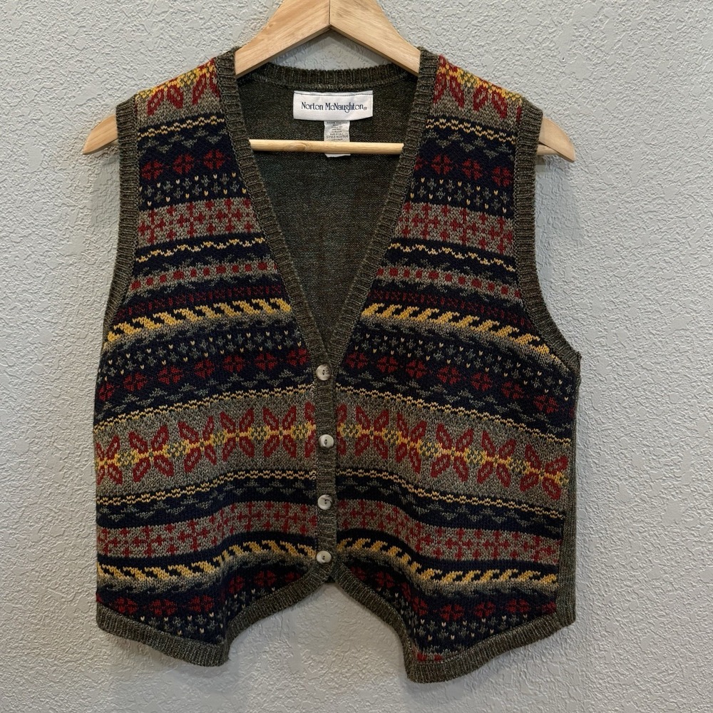 VTG Fair Isle Button Down Sweater Vest Waist Coat Cardigan Grandpa